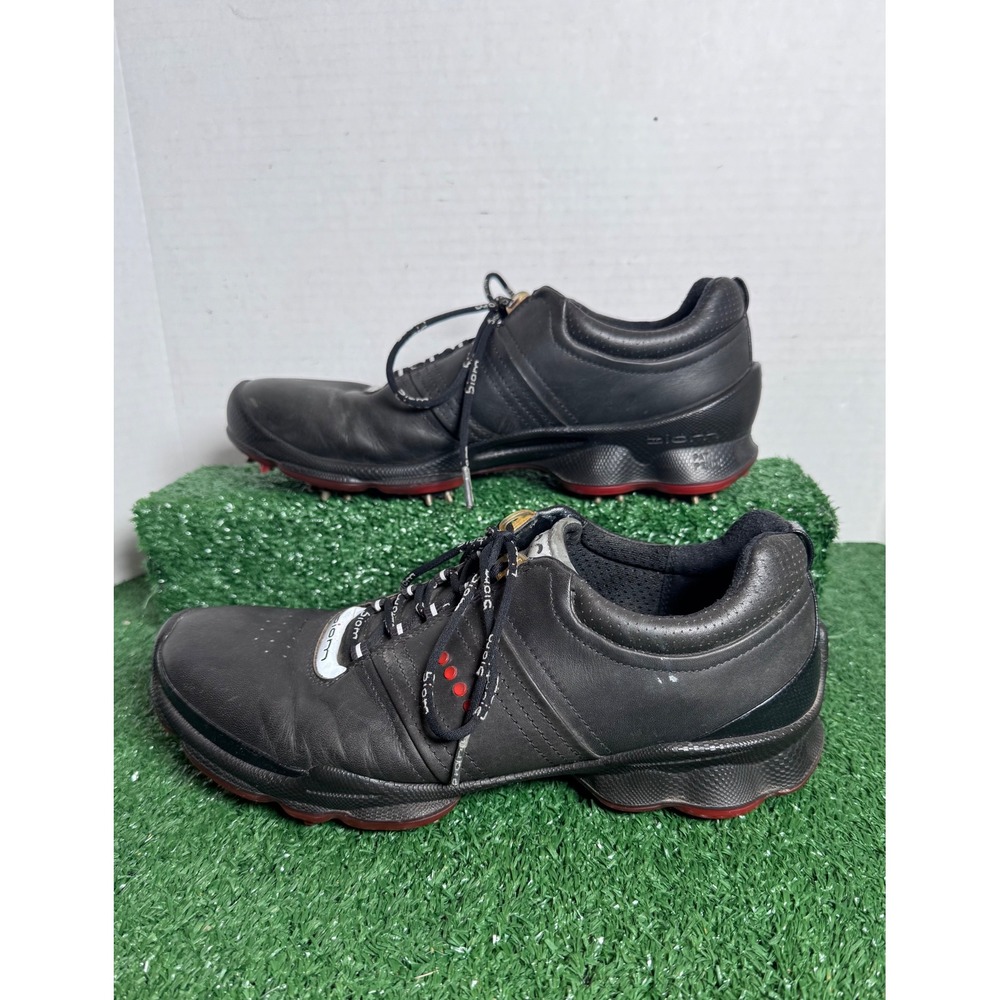 ECCO BIOM Golf Shoes Mens Black Leather‎ Spiked Low Top Size 42 US 9